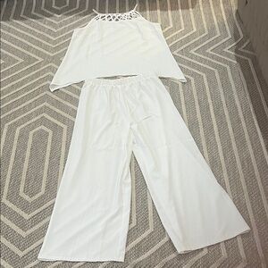 White Halter Top and Wide-Leg Pants Set
